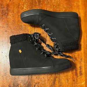 Black High Top Wedge lace up Sneaker Booties